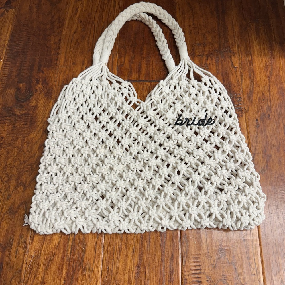 Bride White Macrame Tote Bag